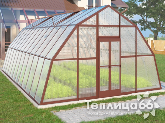 Теплица Рада Иткуль из поликарбоната, 4,5х8 метров, коричневая